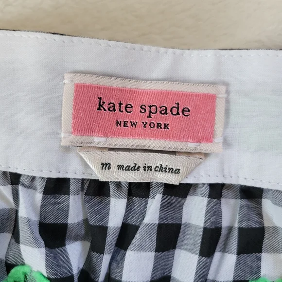 Kate Spade | NWOT Black/White Gingham Green Floral Embroidered Top - Picture 4 of 11